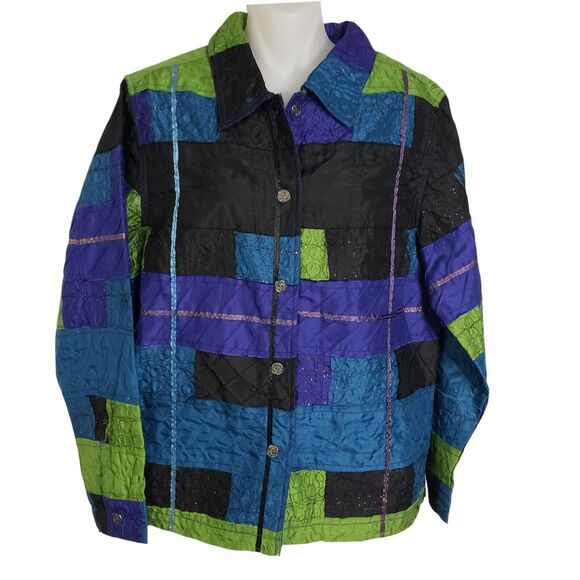 C.L.O.T.H.E.S. Womens Jacket Medium Multicolor Patchwork Design Button Up - Picture 1 of 10